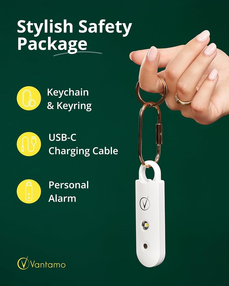 Vantamo Personal Alarm for Self Defense with Low Battery Notice, Strobe Light & Extra Loud 130 dB Double Speakers Safety Keychain Set for Women, Rechargeable Panic Button for Womens Self Defense - Image 4